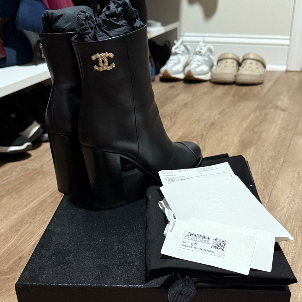 CHANEL Black Heeled Boots